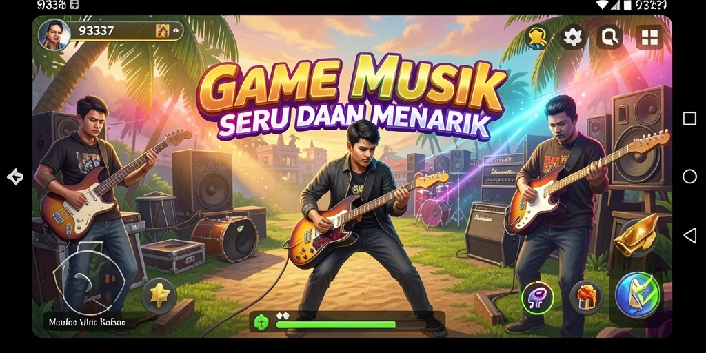 Tangkapan layar dari gameplay 93337 yang menampilkan momen seru bermain musik.