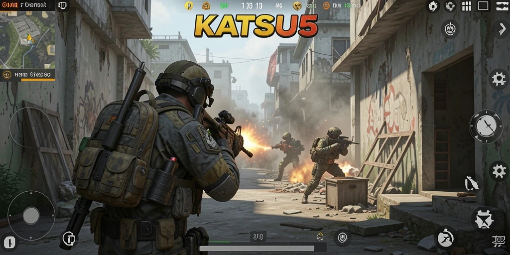 Tampilan gameplay seru dari KATSU5 dengan aksi menegangkan.