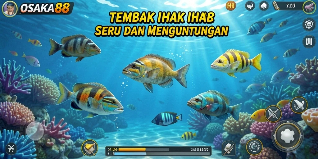Tampilan gameplay menembak ikan yang menarik dan seru.