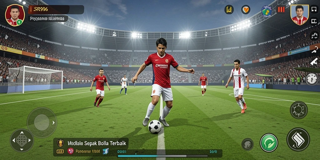 Gameplay seru dalam SR996, menampilkan aksi sepak bola yang mendebarkan.
