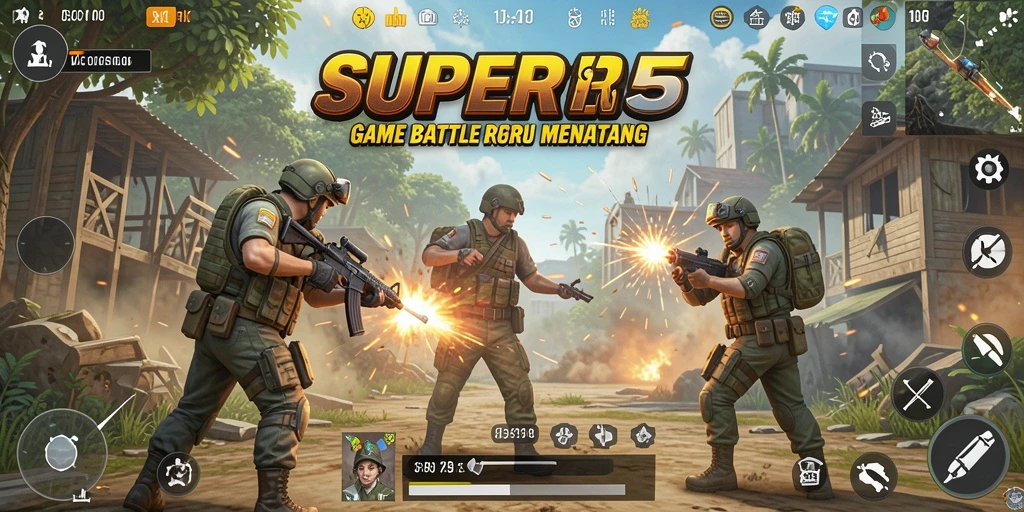 Tangkapan layar SUPER5 memperlihatkan aksi seru dalam gameplay Battle Royale.